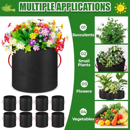 Nuenen 8 Pack 75 Gallon Plant Grow Bags Bulk Breathable Nonwoven Fabric Pot with Handles Heavy Duty Nursery Vegetable Pots with Gloves for Garden Vegetables Potato Plants Flower Growing Planting