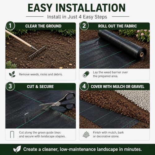 3FTx100FT Weed Barrier Landscape Fabric Heavy Duty 5oz Pro Ground Cover Mat - size: 5oz-100ftx3ft