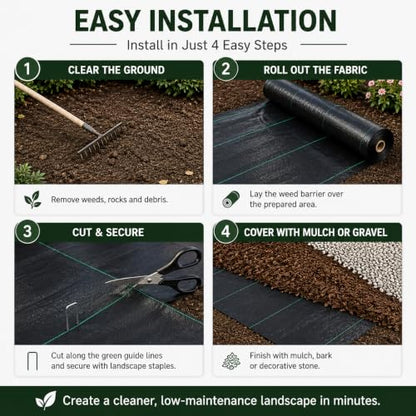 3FTx100FT Weed Barrier Landscape Fabric Heavy Duty 5oz Pro Ground Cover Mat - size: 5oz-100ftx3ft