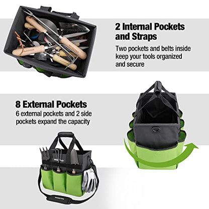 WORKPRO Garden Tool Bag, 10 Pockets and Shoulder Strap, Green - color: Green