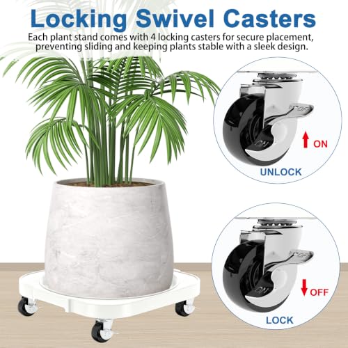 2 Pack 11'' Heavy Duty Rolling Plant Caddy with Wheels, White - color: White