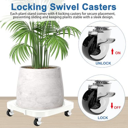 2 Pack 11'' Heavy Duty Rolling Plant Caddy with Wheels, White - color: White
