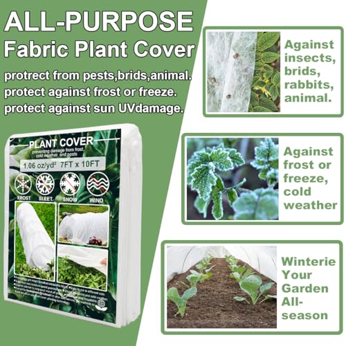 Plant Covers Freeze Protection, Antifrost Cover 7ft×10ft Reusable Rectangle Frost Protection Floating Row Cover Plant Blanket Garden Winterize Cover for Cold Weather Snow - size: 7ftx10ft