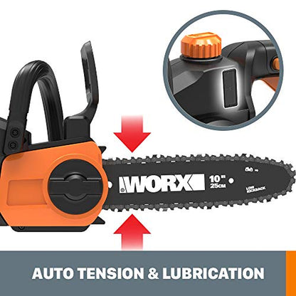 WORX Cordless Chainsaw, 20V 10" 2-in-1 Pole Saw with Auto-Tension, WG323