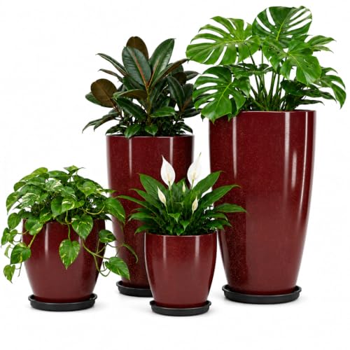 Usocik Large Outdoor Planters, Set of 4, 10/12/21/24 Inch, Wine Red - color: Burgundy Gloss