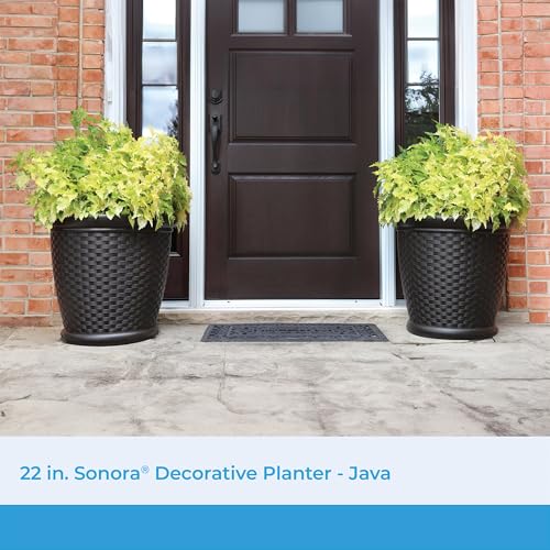 Suncast Sonora 22 Inch Plastic Wicker Indoor or Outdoor Decorative Garden Flower Planter for Entryways, Porch, and Backyard Patios, Dark Brown - size: 22 inch