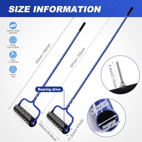 Rolling Lawn Aerator, 21" Soil Penetrator push Aerator for lawn,Preasembled Spike Garden Aerator Tool, 75" Adjustable Handle ,Heavy Duty Aerator lawn tool for garden,farm care,Keep the soil health. - color: BLUE