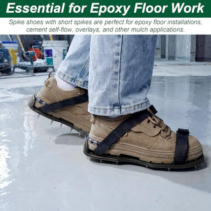 10 Pair Epoxy Floor Spiked Shoes with 3/4 Inch Short Spike Concrete Spiked Universal Size 7-12 Epoxy Concrete Floor Shoes for Flooring Garage Cement Ground Garden Lawn, Black