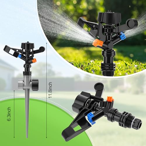 4 Pack Impact Lawn Sprinkler for Yard 360 Degree Automatic Garden Water Sprinkler on Metal Spike Base Rotating Heavy Duty Zinc Alloy for Large Area Garden Lawn Irrigation