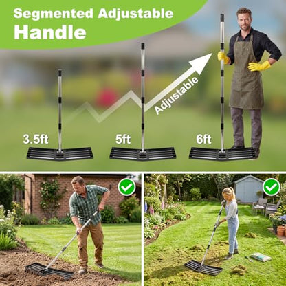 36" x 10" Lawn Leveling Rake, Angled Design Yard Leveler Rake - size: 36 Inch