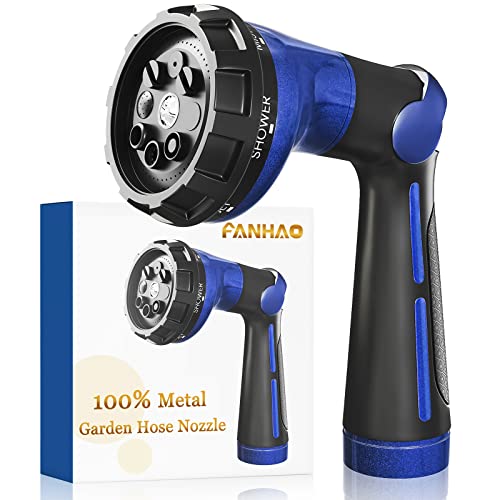 FANHAO Heavy Duty Garden Hose Nozzle, Metal Hose Sprayer Easy Thumb Control - color: Blue