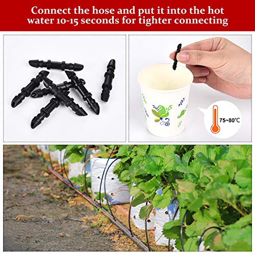 Mudder 150 Pcs Barbed Connectors for 1/4 in Drip Irrigation Tubing, Black