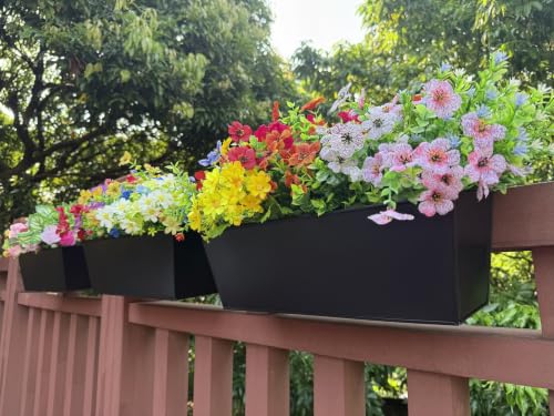 Metal Railing Planter, 16 Inch Rectangular Window Box with Adjustable Brackets, Drainage Holes, for Balcony Deck, 4 Pack (Black, Rectangular) - color: Black