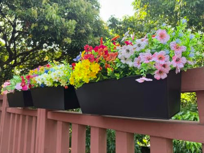 Metal Railing Planter, 16 Inch Rectangular Window Box with Adjustable Brackets, Drainage Holes, for Balcony Deck, 4 Pack (Black, Rectangular) - color: Black