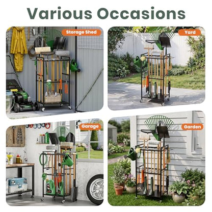 SPACECARE Garden Tool Organizer with Wheels, Up to 35 Long-Handled Tools - style: RACK-with Wheels