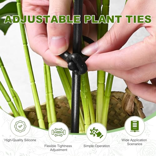 M METERXITY 4-Pack Adjustable Plant Ties, 18inch/45.72cm Silicone Flexible Multi-Function Sturdy Garden Twist Tie for Plant Support/Tree/Shrub/Vine, Reusable Support Twine [Black] - color: Black, size: 18inch/45.72cm