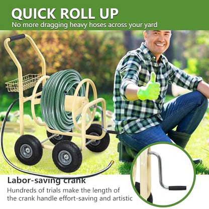 PayLessHere | Garden Hose Reel Cart | Holds Upto 300ft of 5/8" Hose | Tan - color: Tan