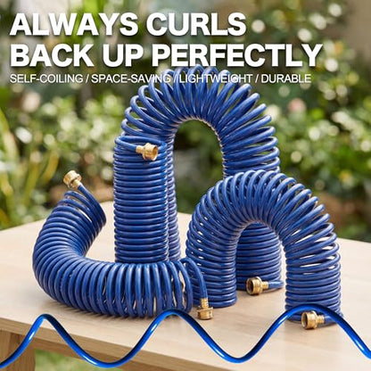 15FT EVA Curly Garden Hose, 1/2 in Blue Hose, Brass GHT Fittings - size: 15FT