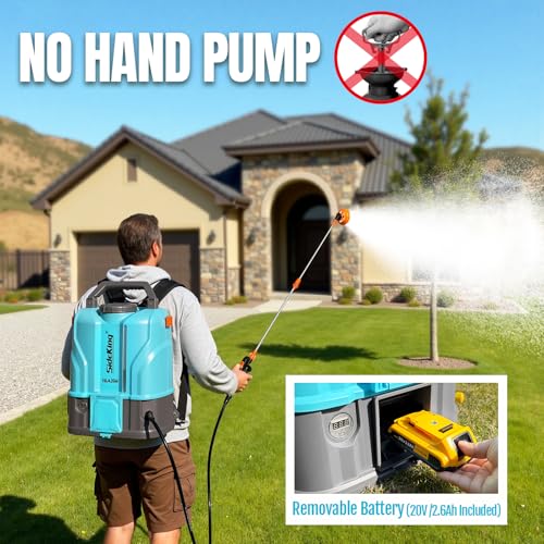 SideKing 4.2 Gallon Battery Powered Backpack Sprayer, 120 PSI Powerful Electric Sprayer Compatible with DeWalt 20V Battery, Max 1.0 GPM, 5 Nozzles & 2 Spray Wands for Lawn, Yard, Weed & Pest Control - size: 4.2 Gallon