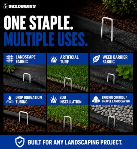 Sandbaggy 6 Inch Galvanized Landscape Staples, 1,000 Pack 11 Gauge Heavy Duty Steel Garden Staples, Square Top U Pins for Weed Barrier Fabric, Sod, Turf, Netting and Drip Irrigation Tubing
