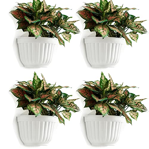 ORIMERC 4 Pack White Wall Planter Pots Vertical Living Wall Hanging Planters Wall Mounted Planter Holder with Drainage Hole for Indoor Outdoor Plants Wall Decor with Hooks/Screws - size: 8 inch (4 Pack)
