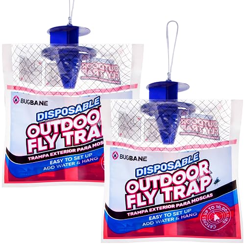 Fly Traps Outdoor Fly Trap for Patio. 2 Non-Toxic Pre-Baited Flies Bags Outdoor Disposable. Hanging Bug Catchers for All Filth Flies Killer for Outside Bug Control in Yard Horse Ranch Trash Can. - size: 2pk