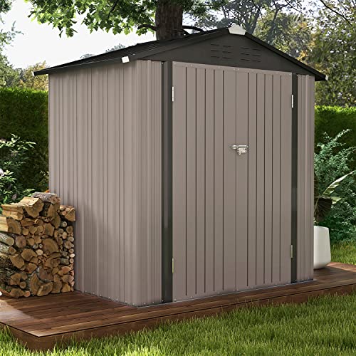 Patiowell 6x4 FT Outdoor Storage Shed, Garden Tool Storage Shed - color: Brown, size: 6x4 FT