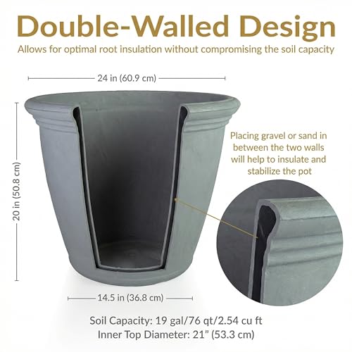 Sunnydaze Anjelica 24'' Large Plastic Planter Pot for Plants, Gray - color: Light Gray, size: 24 in