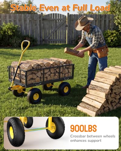 Firstness 900 Lbs Heavy Duty Metal Garden Wagon Cart, Black - color: Black, size: 900 Lbs