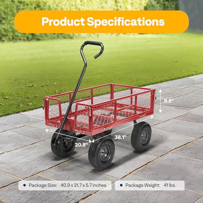 VIVOHOME Heavy Duty 880 Lbs 4.5 Cu Ft Mesh Steel Garden Cart Utility Wagon - color: Red