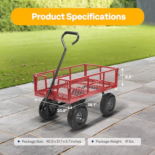 VIVOHOME Heavy Duty 880 Lbs 4.5 Cu Ft Mesh Steel Garden Cart Utility Wagon - color: Red
