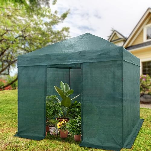 EAGLE PEAK 10x10 Walk in Shade Cloth Cover Greenhouse Instant Pop up Portable Gardening Green House with Mesh Cover, Roll up Doors, Green