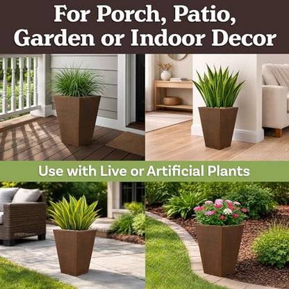 Pure Garden Large Outdoor Planters, Bronze, 13.75-Inch, 2-Pack - color: Bronze