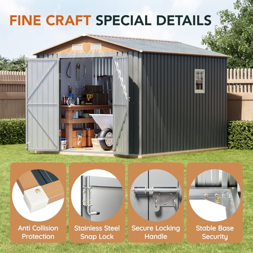 10×8FT Metal Shed & Outdoor Storage Shed with Floor Frame(Matte Gray) - size: 8*10FT(Base Included)