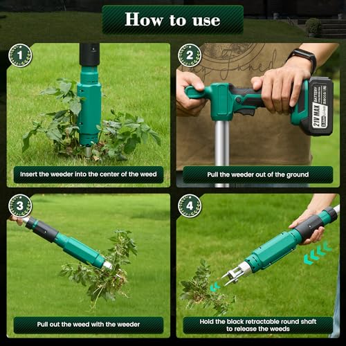 Electric Weed Puller Tool, 21V Battery Powered Stand Up Weed Remover with 6000mAh Batteries, Heavy Duty 3-Claw Steel Root Weeder, Weed Picker Grabber Popper for Dandelion Lawn Garden Yard