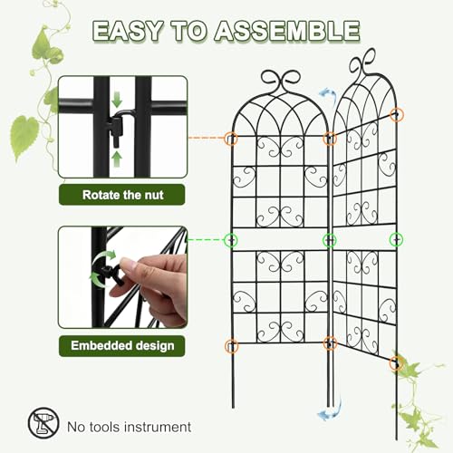YOBAZAN 72x80in Rustic Iron Arch Decoration Garden Trellis with Black Metal Coating – Perfect for Supporting Climbing Plants Outdoor, Roses, Vines, Flowers, and Vegetables. - style: 4 Pack