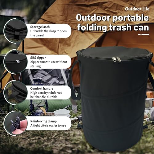 Pop up Camping Trash bin with lid,Collapsible Garden can(2Pcs-Black) - color: 2-Black