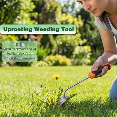 1 Pack Manual Garden Weeder Tool, Stainless Steel Weed Puller, Anti-Slip Rubber Handle Weed Remover for Lawn, Yard, Flower Beds & Outdoor Gardening