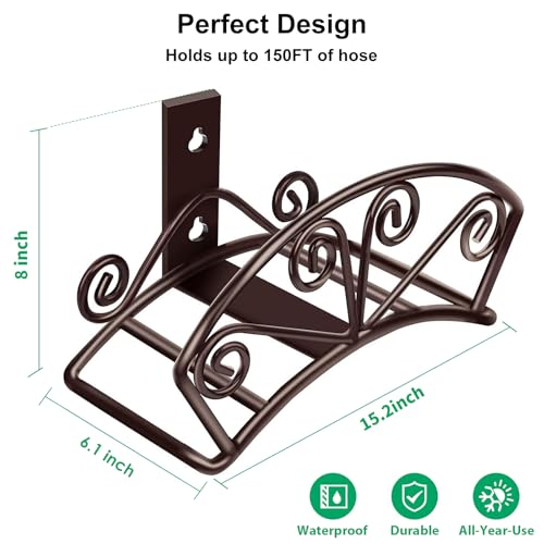 TomCare Garden Hose Holder, Heavy Duty 150 ft Capacity Hose Hanger - color: Bronze, size: M（13.2“ x 5.7” x 7"）