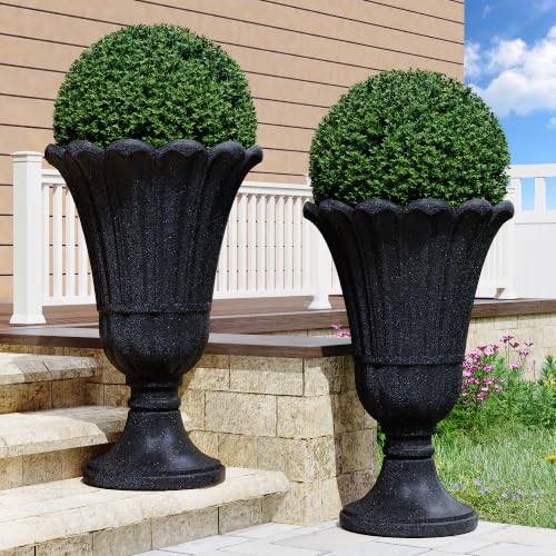 24" Tall Urn Planters Set of 2, Black Outdoor Planter for Porch - color: Black-petal