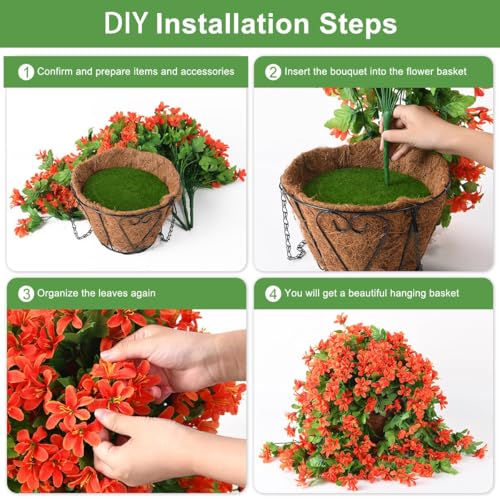 INQCMY Fake Hanging Flowers with Basket Artificial Violet for Outdoor - color: Orange