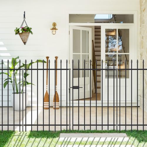 Decorative Metal Garden Fence with Gate 42" x 11.5', Dog Fence Outdoor - size: 42″H x 11.5ft（1Gate+4Panels）