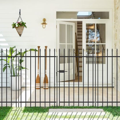 Decorative Metal Garden Fence with Gate 42" x 11.5', Dog Fence Outdoor - size: 42″H x 11.5ft（1Gate+4Panels）