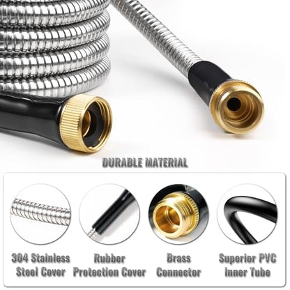 SheeChung Short Garden Hose 2ft x 5/8",Metal Garden Hose for Hose Reel Faucet,Heavy Duty 304 Stainless Steel Metal Leader Hose,Lightweight & Leakproof Water Hose for Outdoor,Yard,Lawn,Male to Female - size: 2FT-Male to Female