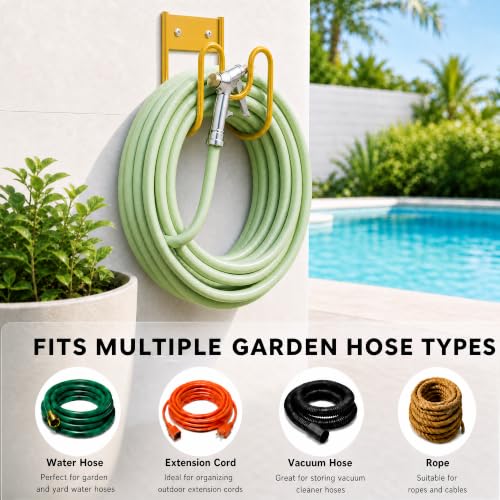 Garden Hose Holder Wall Mount, Heavy Duty Metal Hose Hanger (Yellow) - color: Yellow