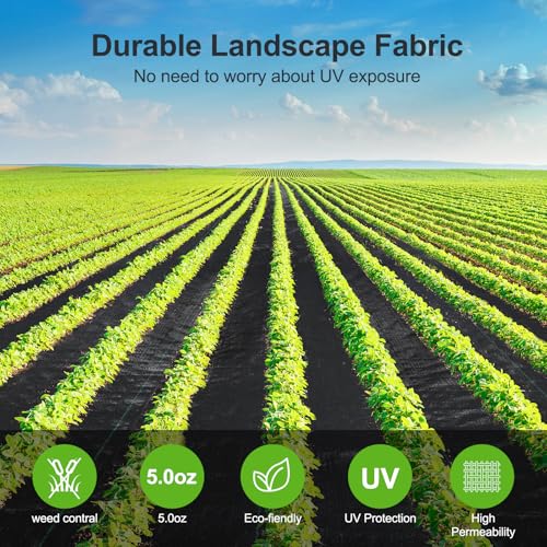 Jevrench 5 oz Heavy Duty Weed Barrier Landscape Fabric, 6 x 250 ft - size: 5oz - 6ft x 250ft
