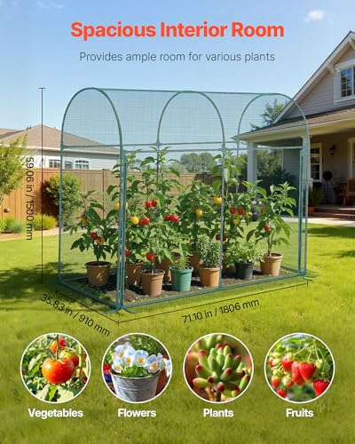 VEVOR Crop Cage, 5.9 x 2.98 x 4.9 ft Plant Protection Tent with Zippered Door, Wind-Resistant Tall Crop Cage, Easy to Install, Outdoor Raised Bed Cover with Frame, Plant Netting for Garden Patio Lawn - style: 5.9 x 2.98 x 4.9Ft-Arch