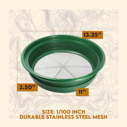SE 13.25 Inch Wide Stackable Classifier Gold Prospecting Pan - 1/100 Inch Stainless Steel Mesh Sifting Pan, Green - size: 1/100 inch, style: Pans