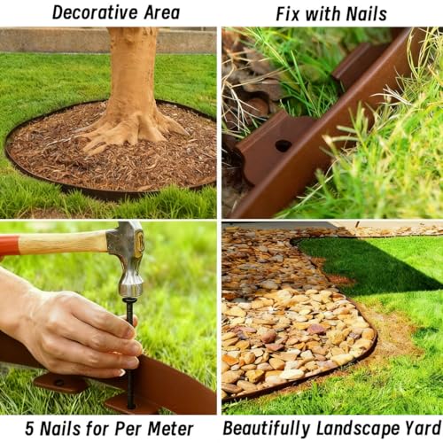 Landscape Edging 33FT, [Extra Tall 4IN] Garden Edging Borders with 50 Stakes,Flexible Lawn Edging Kit DIY for Flower Beds, Yard, Tree, Pathway, Playground, Paver Edge (Brown) - color: Brown, size: 4in*33FT