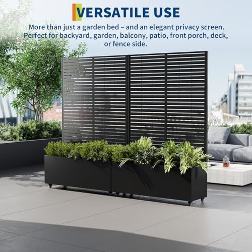 Garvee Metal Raised Garden Bed with Trellis and Wheels, 71"x47"x16" - color: Lourvered, size: with wheels